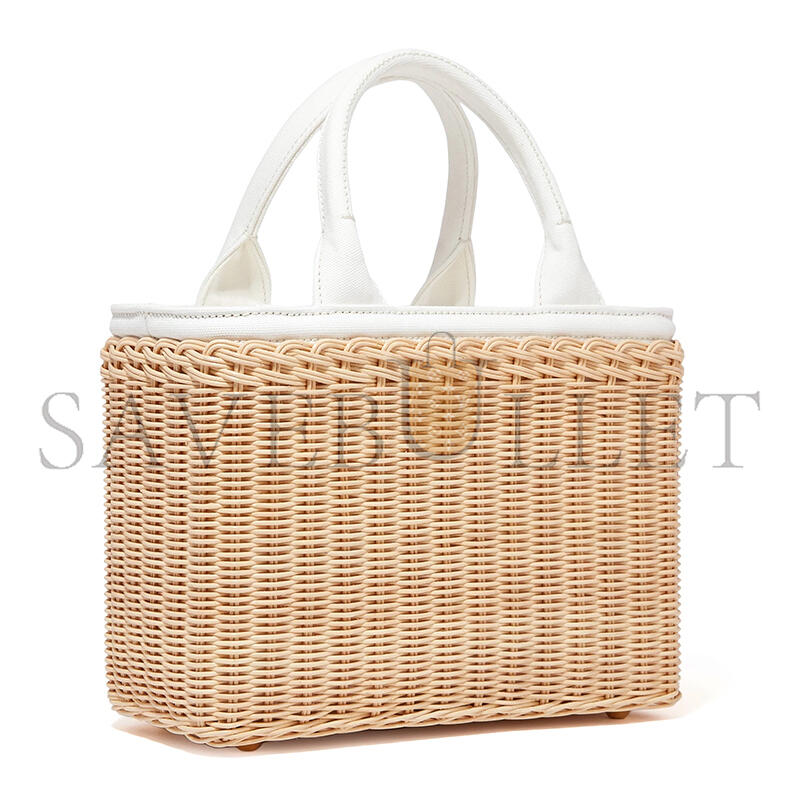 PRADA MEDIUM WICKER AND CANVAS TOTE BAG 1BG835 (26*18*11.5cm)